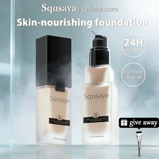Squsaya Foundation Makeup Matte with Vitamin C for Dry + Oily Combination Skin Types Super Stay up to 24HR with Free Makeup Brushes
