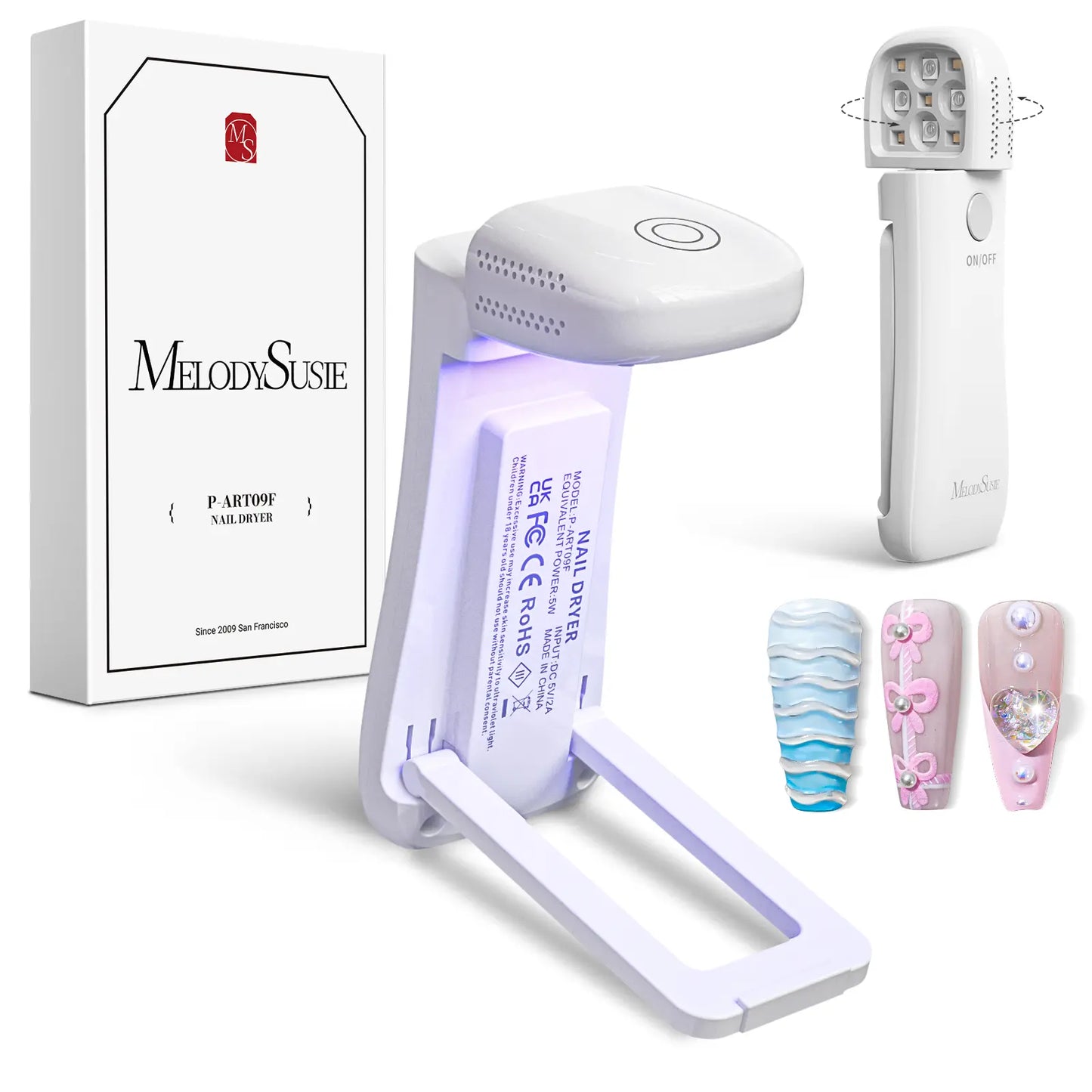 Melodysusie Cordless UV Nail Lamp with Foldable Stand, P-Art09F 2-in-1 Curing Light, Rechargeable, Ideal for Soft Gels, Base and Top Coats