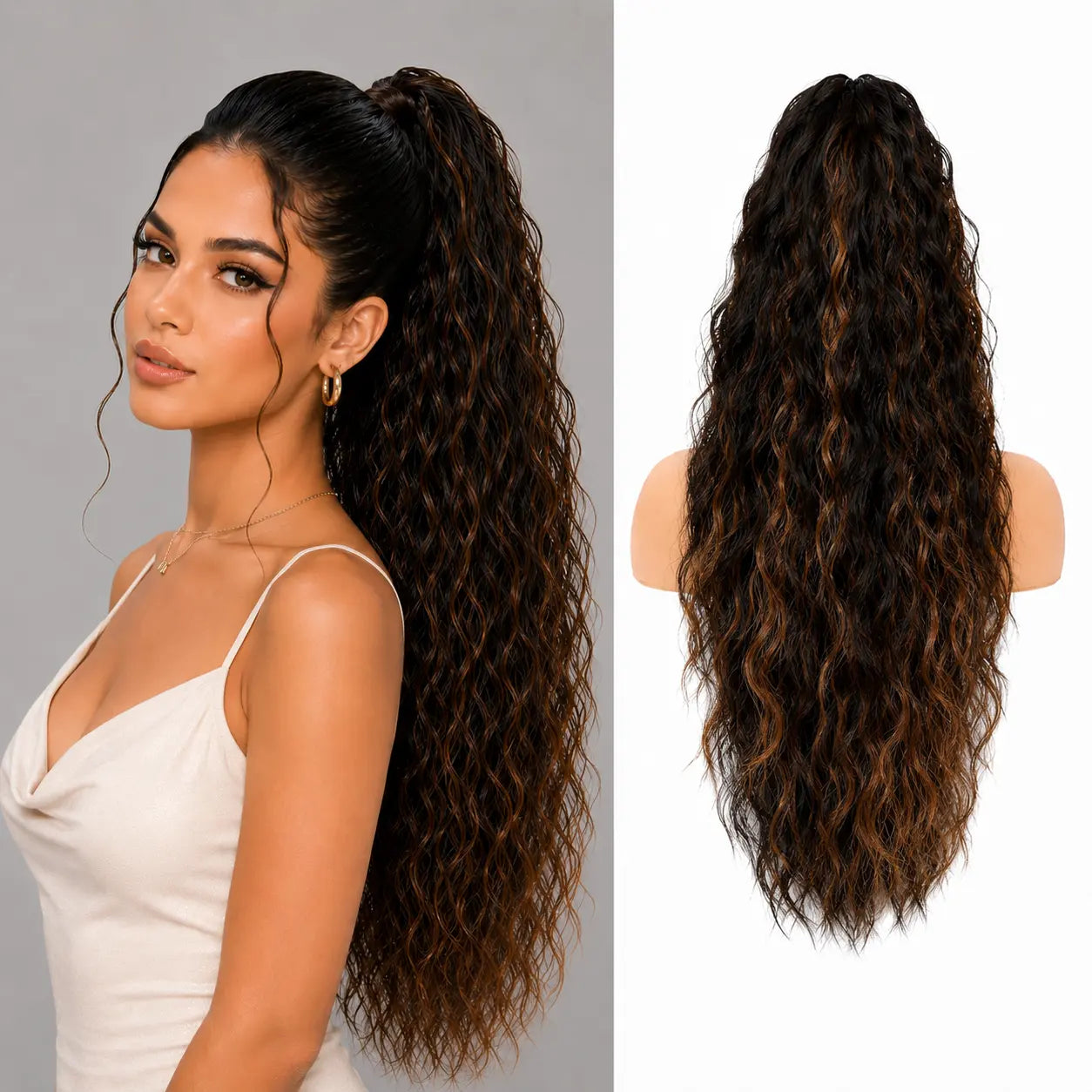 NOKOARI 30In Heat-Resistant Synthetic Curly Wave Extensions - Claw Clip Ponytail Hairpiece, Soft Wavy Hair Extensions for Daily, Party Use