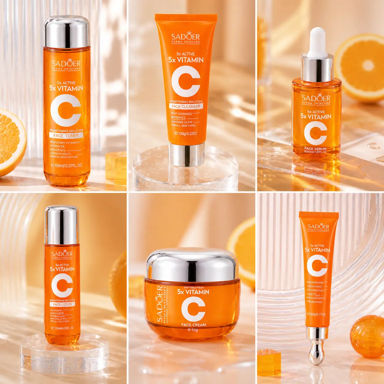 SADOER 5X Vitamin C Skincare Set Hydrating Glow Routine