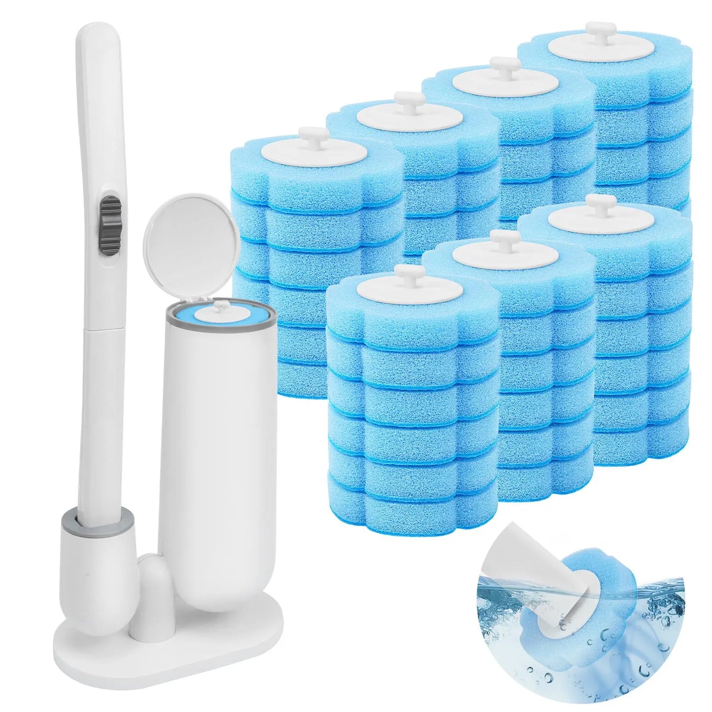 Disposable Toilet Brush with Cleaner Refills, Bathroom Bowl Wand Holder Set for Sink Bathtub Wash Basin Mop Pool Home Goods Cleaning