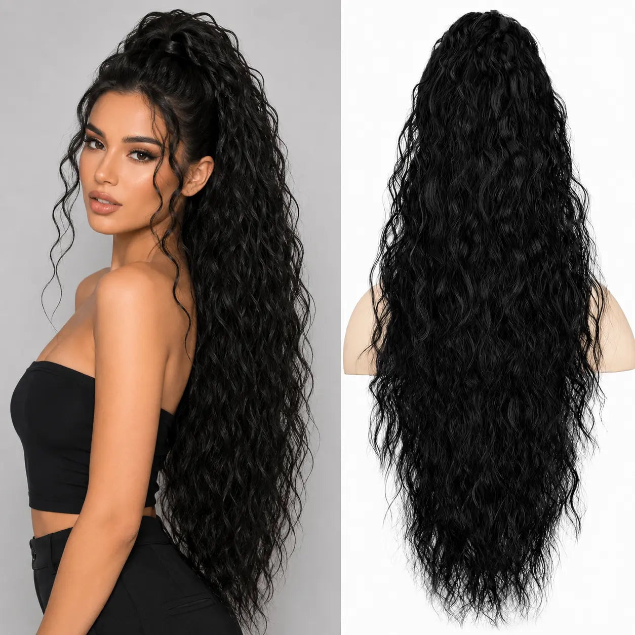 NOKOARI 30In Heat-Resistant Synthetic Curly Wave Extensions - Claw Clip Ponytail Hairpiece, Soft Wavy Hair Extensions for Daily, Party Use
