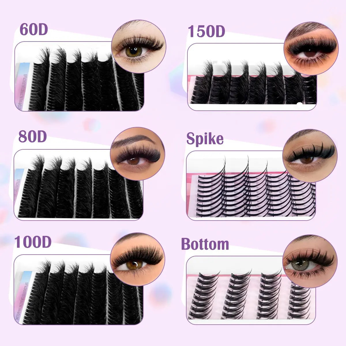 6 Styles Lash Clusters Kit, Lash Clusters Set, Diy Eyelash Clusters, 60D&80D& Bottom&Spiky Styles Individual Eyelash Extensions Kit, Self Grafting False Eyelashes with Tweezers&Glue&Remover&Hairband, Professional Eye Makeup Accessories for Women