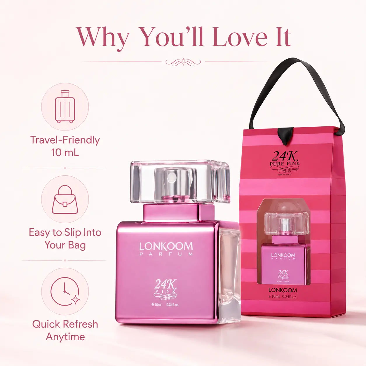 24K Pretty Pink Perfume for Women, 10Ml | Sweet Peach, Apple & Orange Blossom Fruity Perfume