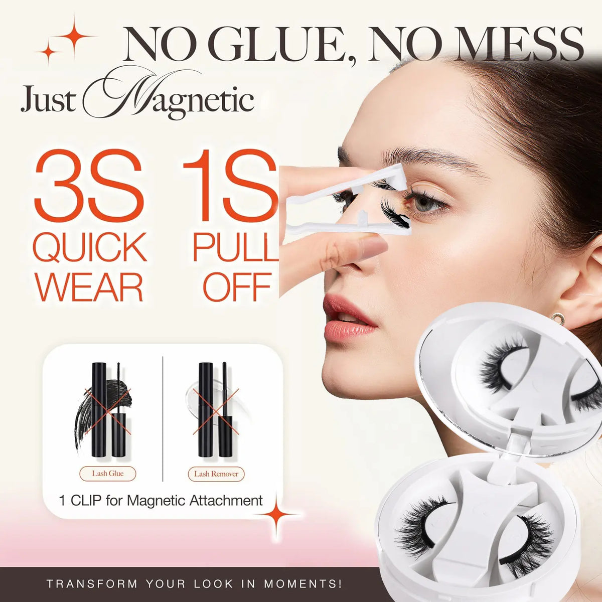 Magnetic Eyelashes with Applicator Reusable No Glue Needed Magnetic Lashes Cat Eye Natural Look Lashes Kit Easy to Wear and Remove