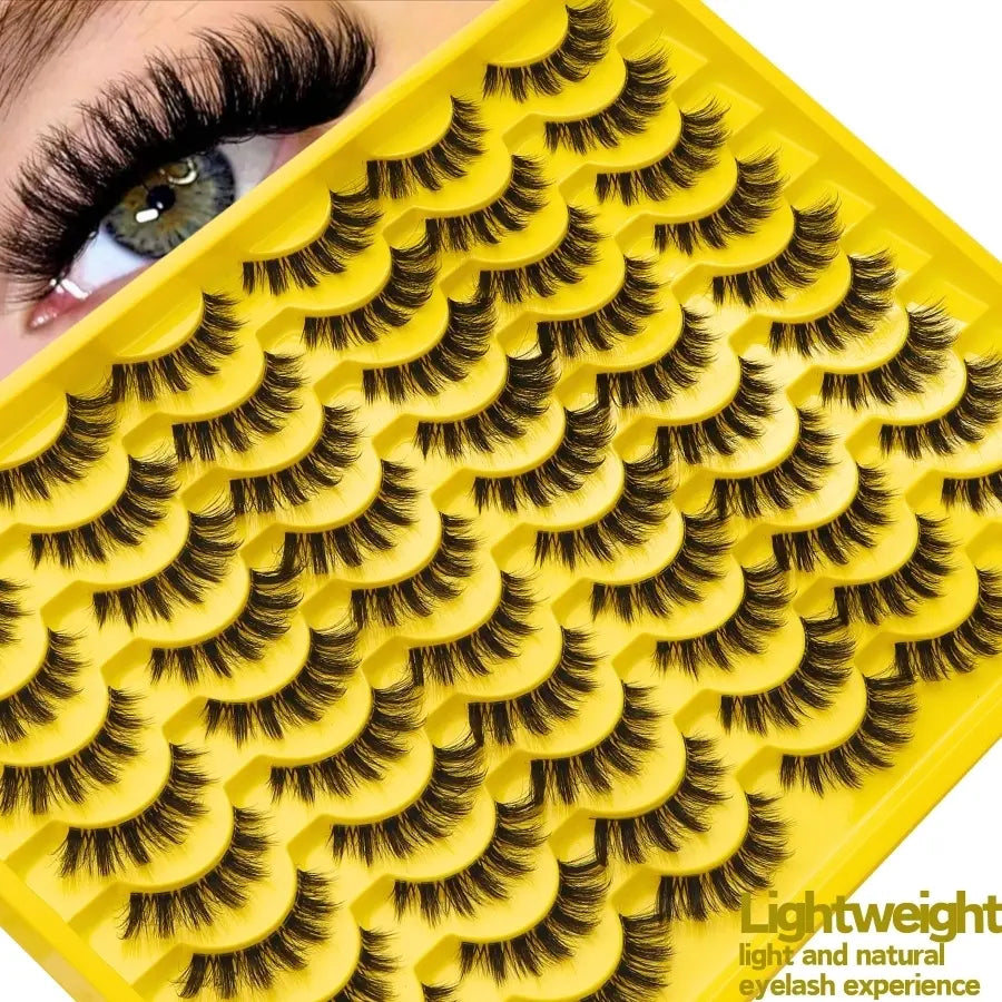 Enron Diary 30 Pairs Natural Thick Russian Volume Lashes, 3D Dramatic Curl Effect, Long & Thick, Perfect for Lengthening, Elevating, Volumizing, High Quality Eyelashes, Cosmetic False Eyelashes