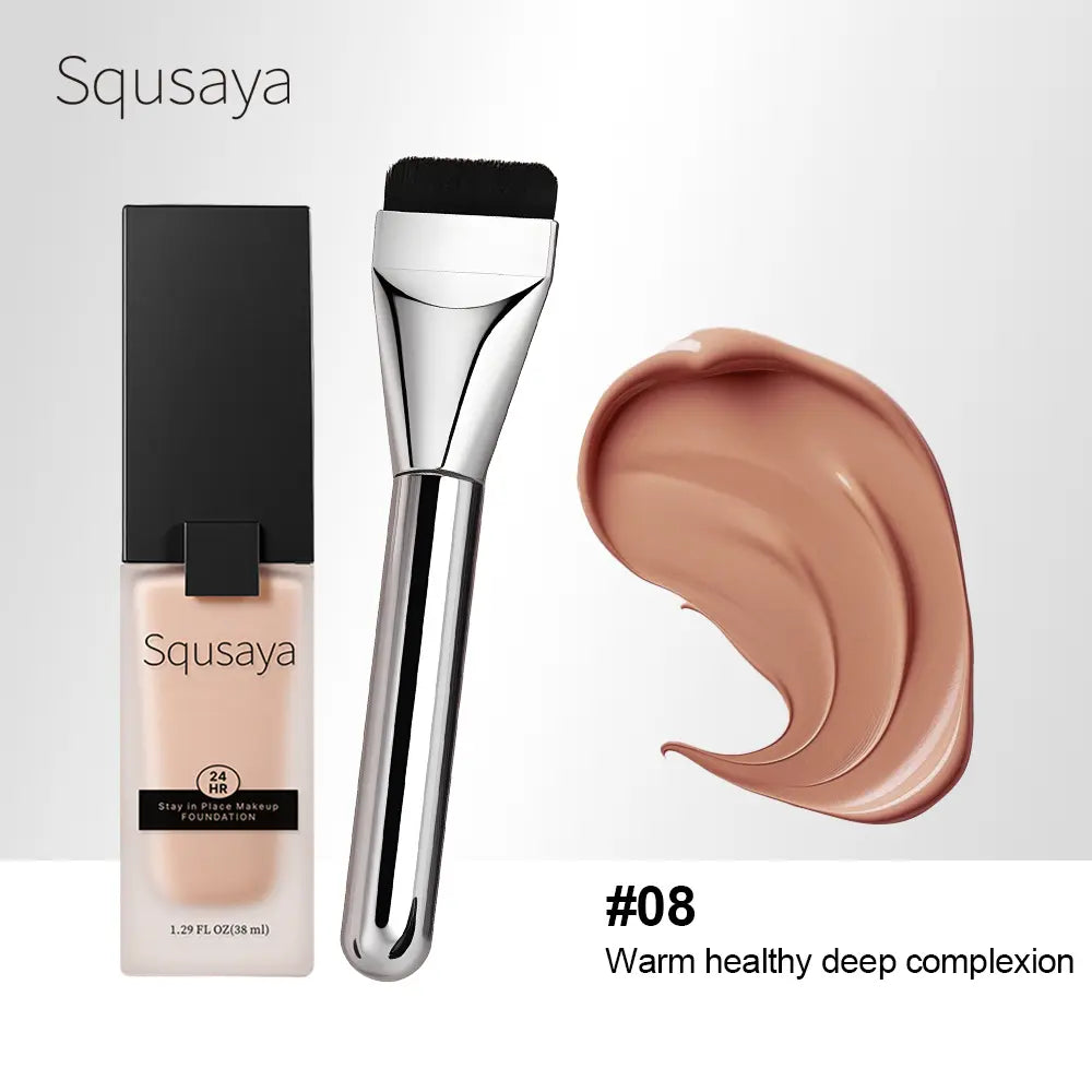 Squsaya Foundation Makeup Matte with Vitamin C for Dry + Oily Combination Skin Types Super Stay up to 24HR with Free Makeup Brushes