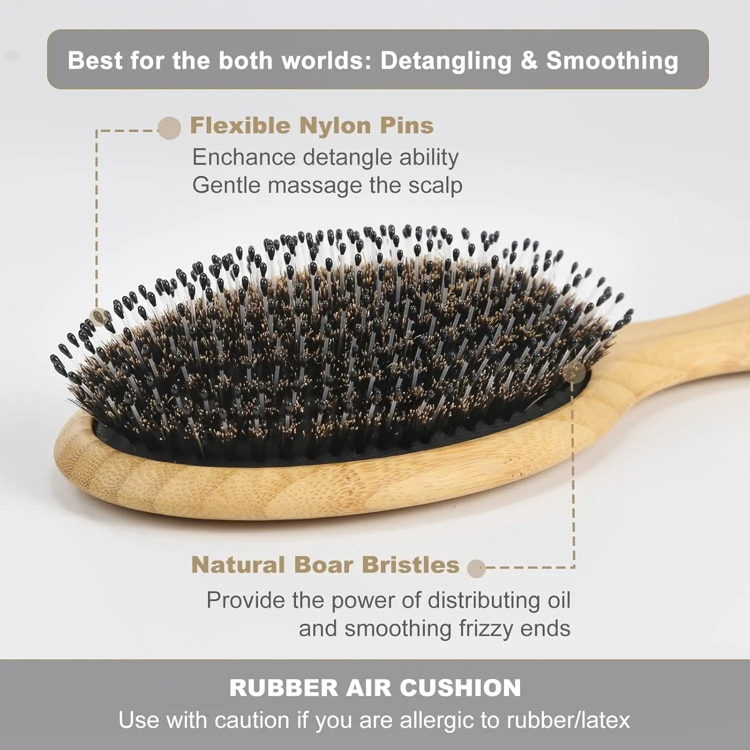 BESTOOL Boar Bristle Hair Brush - Natural Bamboo Cushion Paddle Brush for All Hair Types, Anti-Static, Large Round Design for Women, Men, and Children