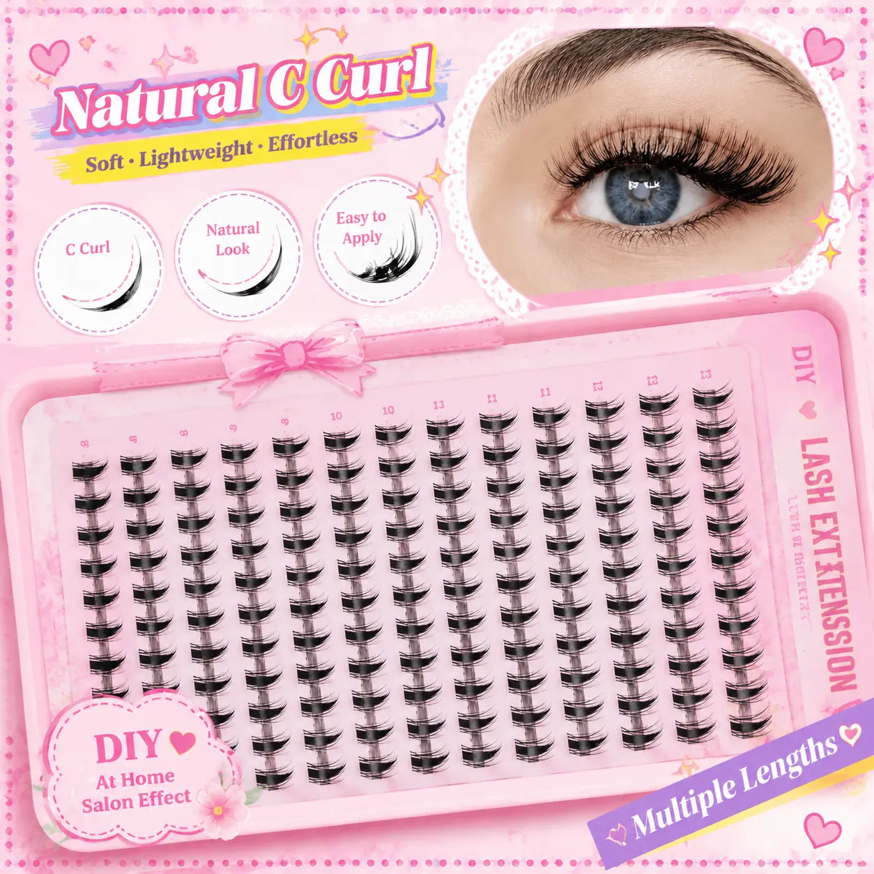 Manga Fairy Lash Clusters Clear Root Wet-Look Spiky Anime Lashes D Curl Individual Lashes Pack Lash Glue & Tweezers