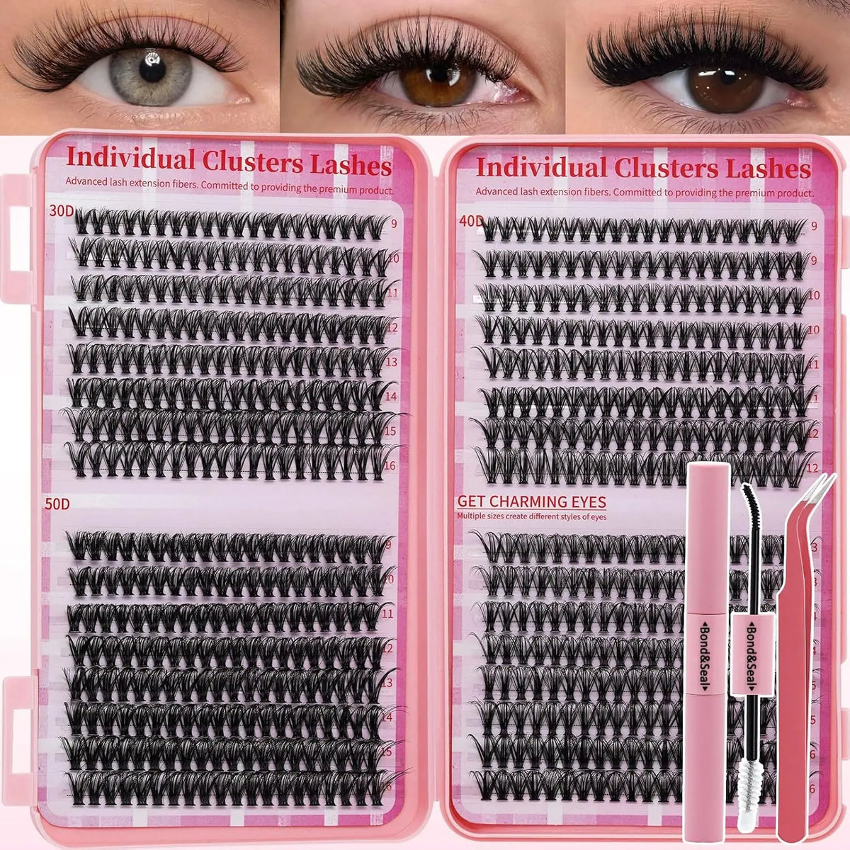 Manga Fairy Lash Clusters Clear Root Wet-Look Spiky Anime Lashes D Curl Individual Lashes Pack Lash Glue & Tweezers