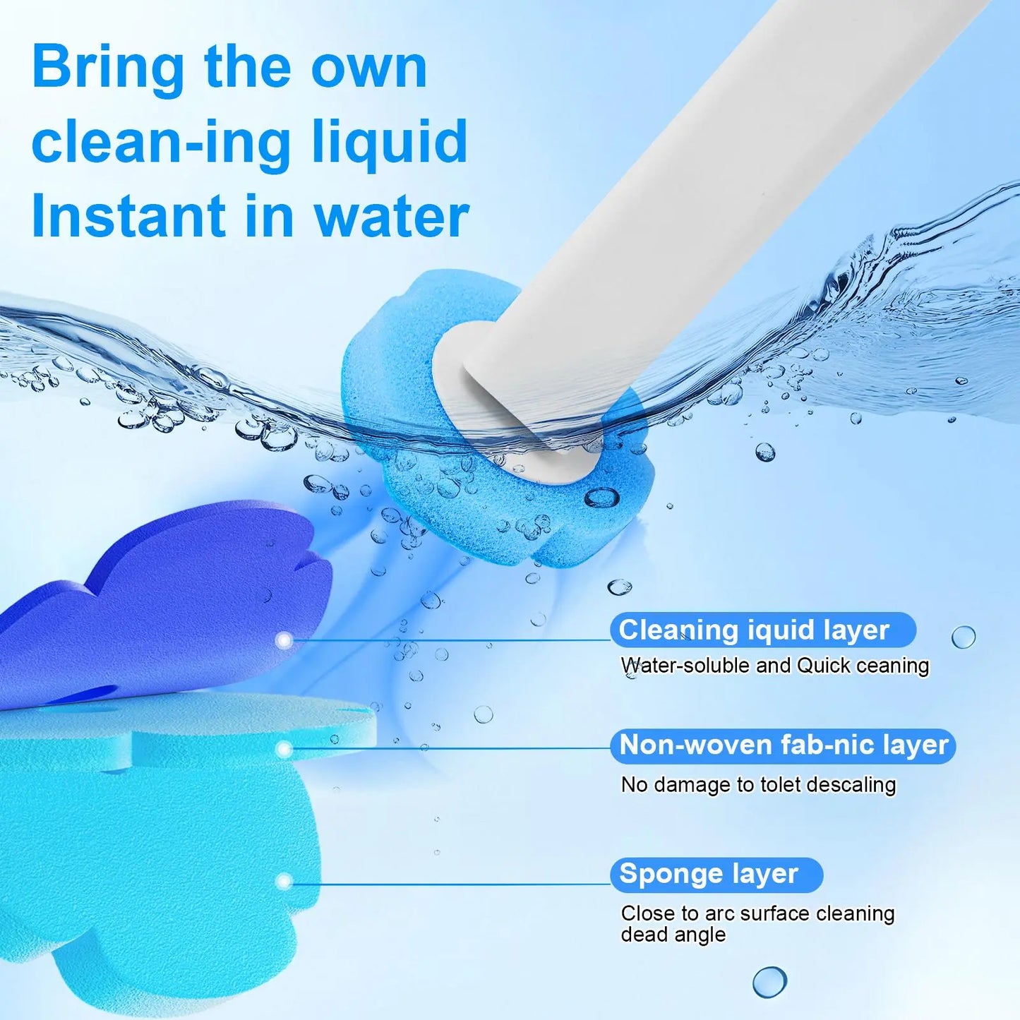 Disposable Toilet Brush with Cleaner Refills, Bathroom Bowl Wand Holder Set for Sink Bathtub Wash Basin Mop Pool Home Goods Cleaning