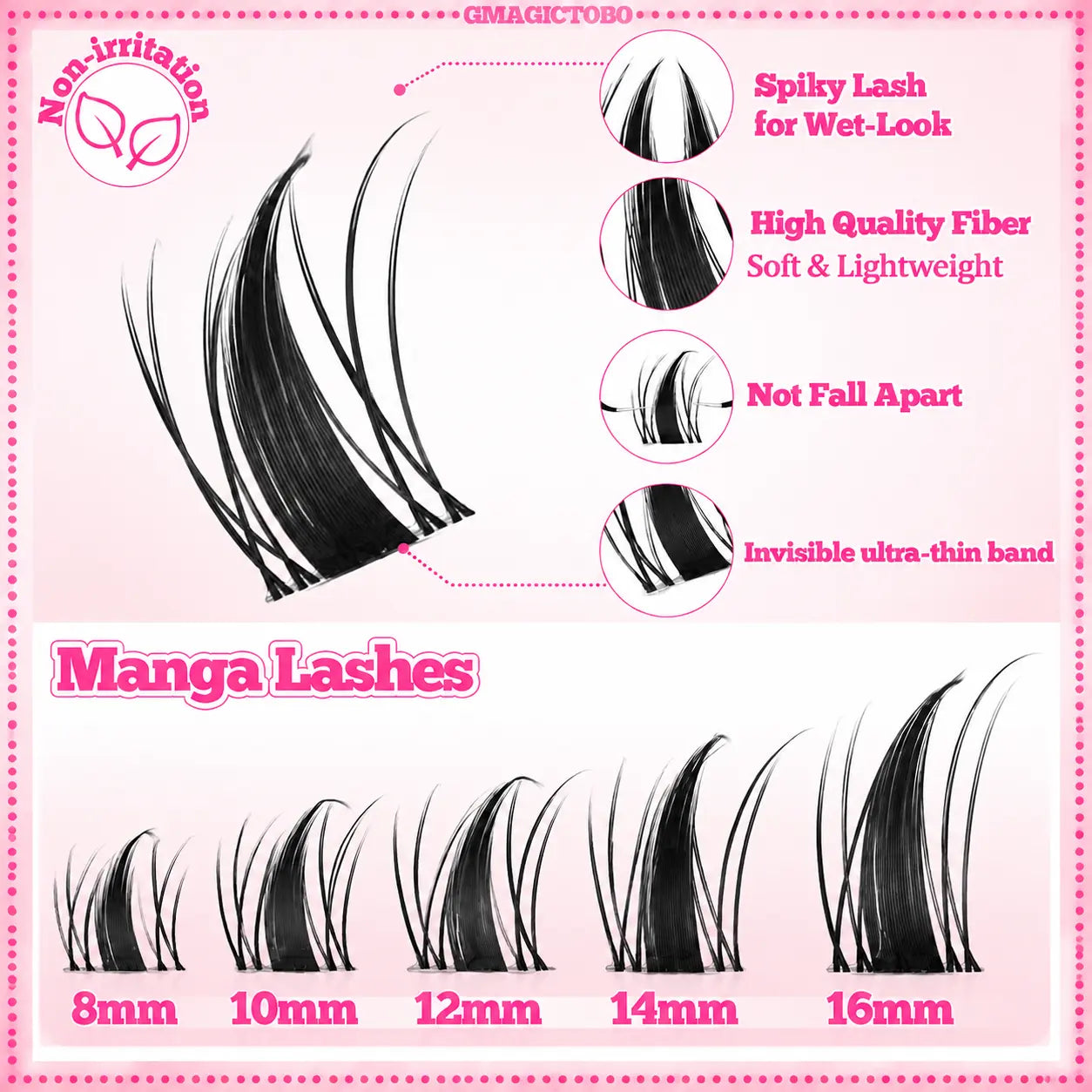 Manga Fairy Lash Clusters Clear Root Wet-Look Spiky Anime Lashes D Curl Individual Lashes Pack Lash Glue & Tweezers