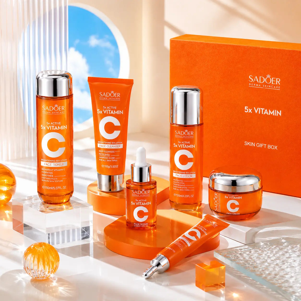 SADOER 5X Vitamin C Skincare Set Hydrating Glow Routine