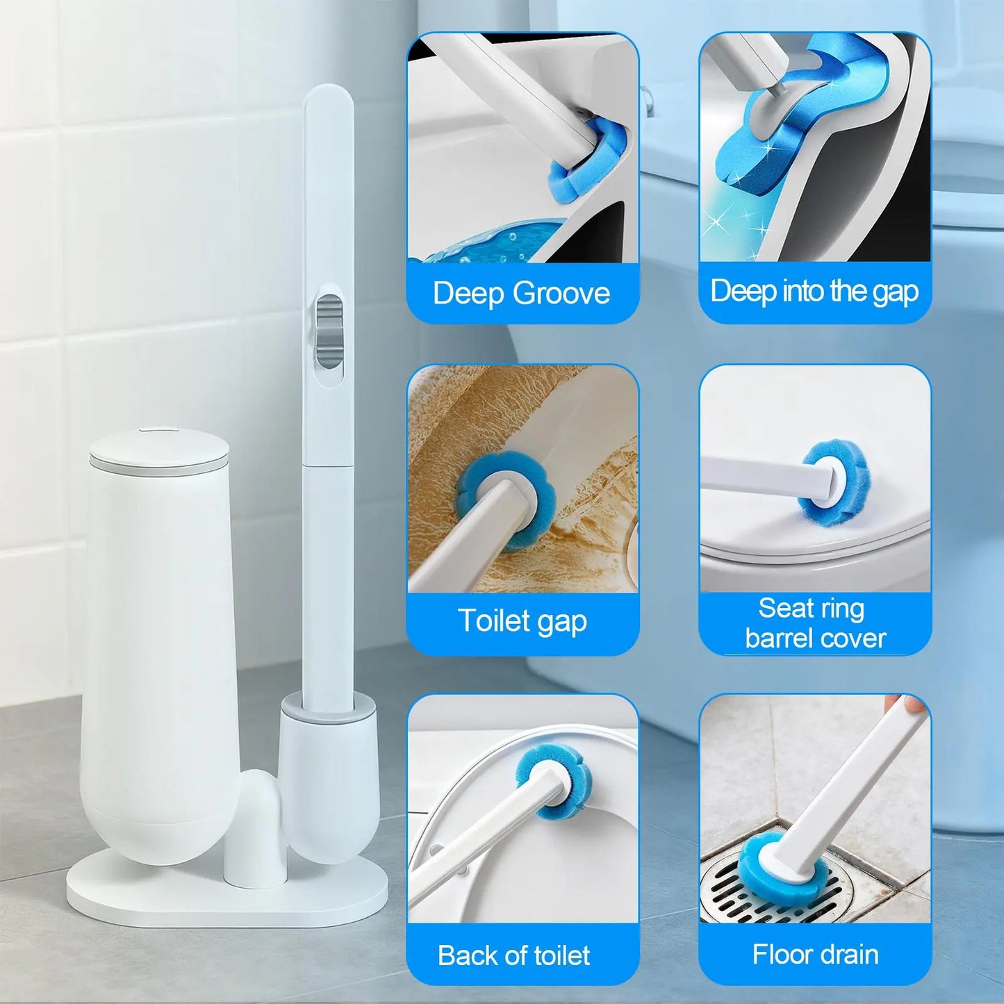 Disposable Toilet Brush with Cleaner Refills, Bathroom Bowl Wand Holder Set for Sink Bathtub Wash Basin Mop Pool Home Goods Cleaning