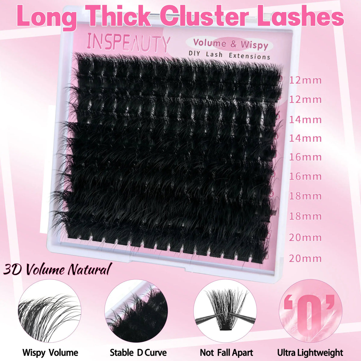 Lash Clusters Kit 200D Thick Lash Clusters Eyelash Extension Kit 12-20Mm Individual Lashes Kit with Lash Bond and Seal, Lash Tweezers for DIY Lashes Extension by INSPEAUTY
