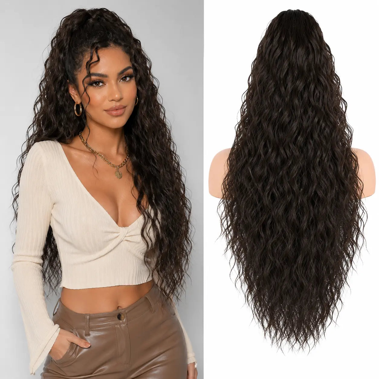 NOKOARI 30In Heat-Resistant Synthetic Curly Wave Extensions - Claw Clip Ponytail Hairpiece, Soft Wavy Hair Extensions for Daily, Party Use