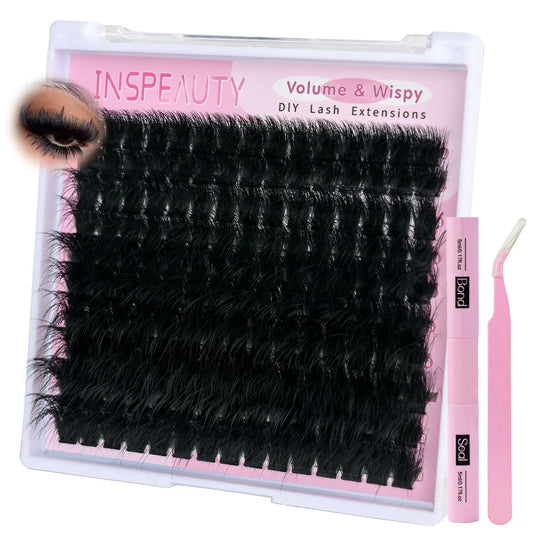 Lash Clusters Kit 200D Thick Lash Clusters Eyelash Extension Kit 12-20Mm Individual Lashes Kit with Lash Bond and Seal, Lash Tweezers for DIY Lashes Extension by INSPEAUTY