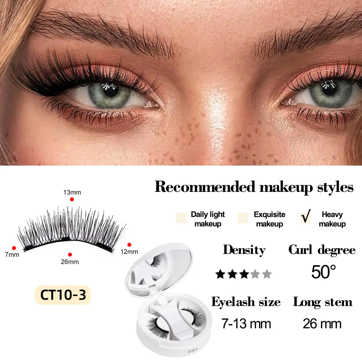 Magnetic Eyelashes with Applicator Reusable No Glue Needed Magnetic Lashes Cat Eye Natural Look Lashes Kit Easy to Wear and Remove