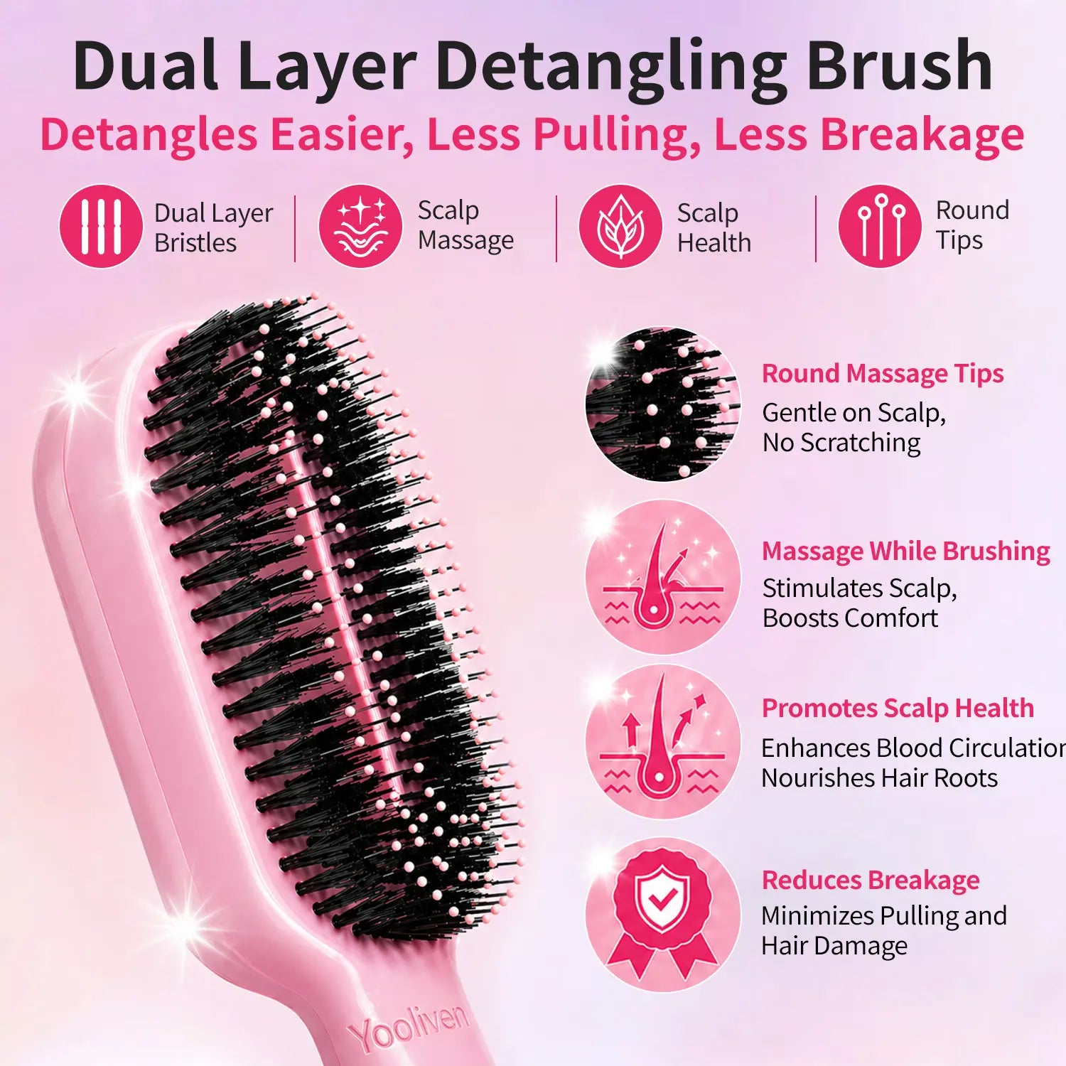 Summerwins Yooliven 3-In-1 Mist Spray Hair Brush - Anti-Frizz Ionic Detangling Comb with Refillable 55Ml Water Tank, Dual Bristle Design with Massage Tips for Dry, Curly & Thick Hair, Effortlessly Untangle Knotted Hair
