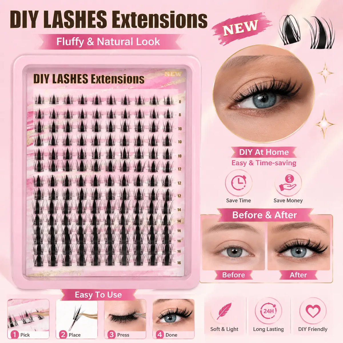 Manga Fairy Lash Clusters Clear Root Wet-Look Spiky Anime Lashes D Curl Individual Lashes Pack Lash Glue & Tweezers