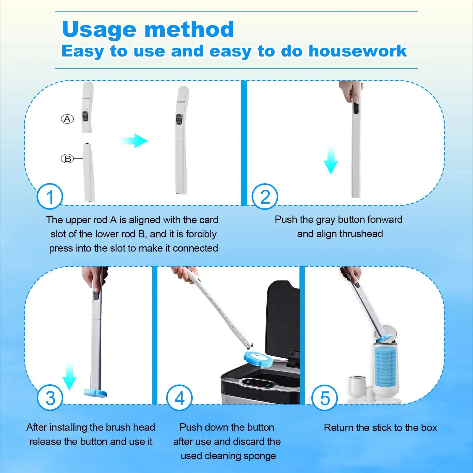Disposable Toilet Brush with Cleaner Refills, Bathroom Bowl Wand Holder Set for Sink Bathtub Wash Basin Mop Pool Home Goods Cleaning