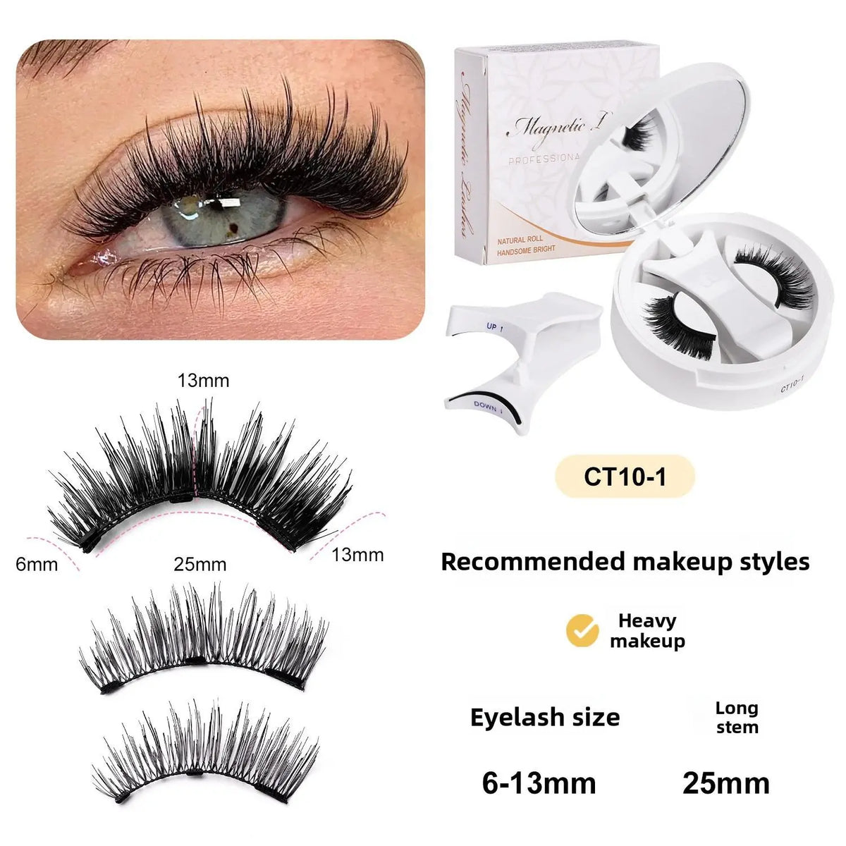 Magnetic Eyelashes with Applicator Reusable No Glue Needed Magnetic Lashes Cat Eye Natural Look Lashes Kit Easy to Wear and Remove
