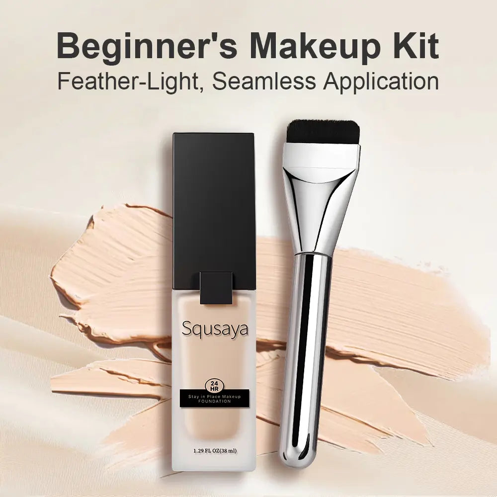 Squsaya Foundation Makeup Matte with Vitamin C for Dry + Oily Combination Skin Types Super Stay up to 24HR with Free Makeup Brushes
