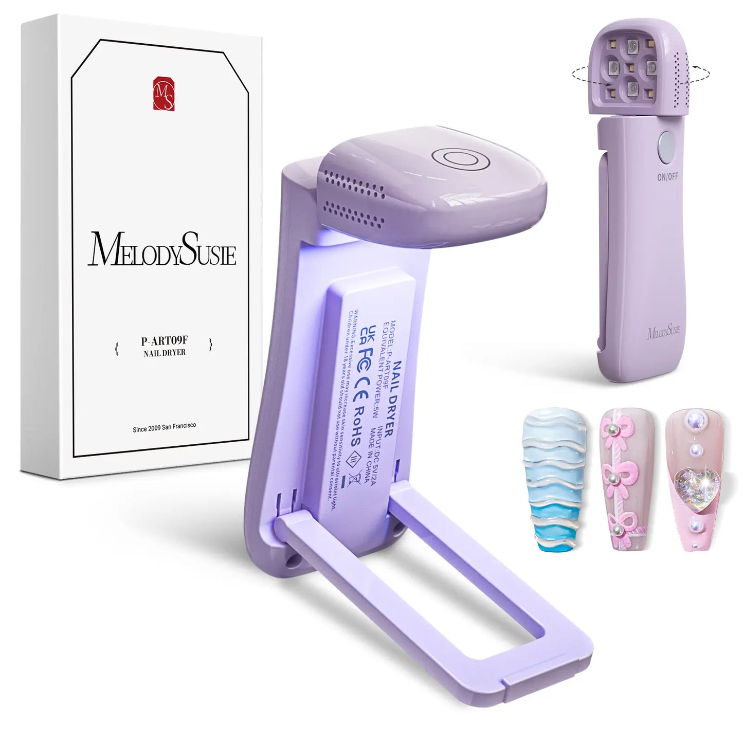 Melodysusie Cordless UV Nail Lamp with Foldable Stand, P-Art09F 2-in-1 Curing Light, Rechargeable, Ideal for Soft Gels, Base and Top Coats