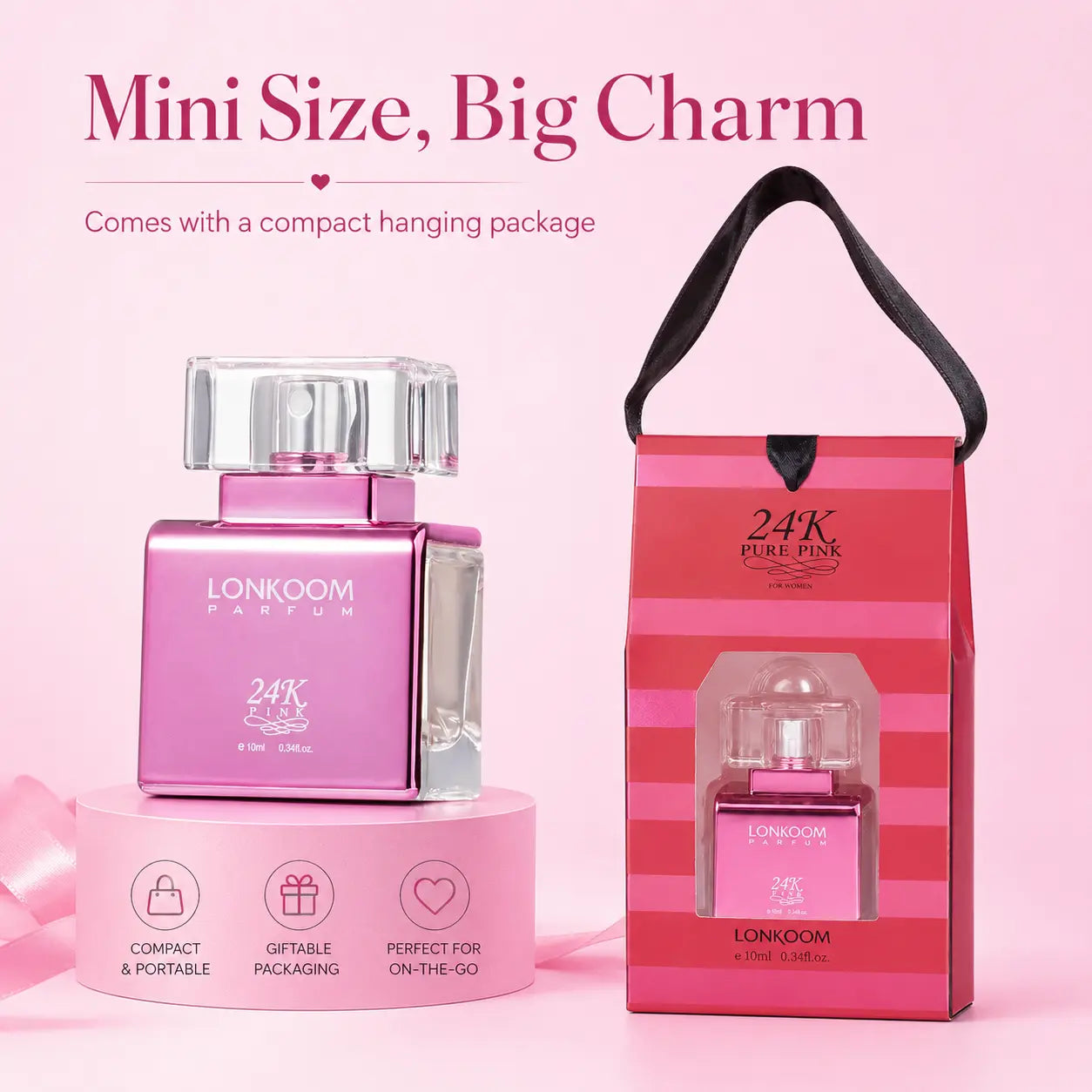 24K Pretty Pink Perfume for Women, 10Ml | Sweet Peach, Apple & Orange Blossom Fruity Perfume