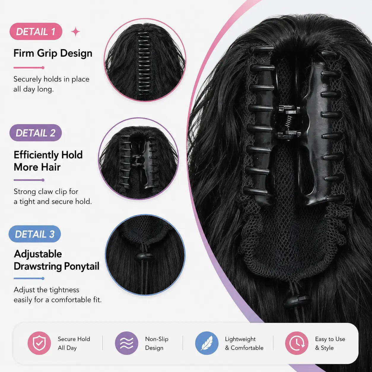 NOKOARI 30In Heat-Resistant Synthetic Curly Wave Extensions - Claw Clip Ponytail Hairpiece, Soft Wavy Hair Extensions for Daily, Party Use