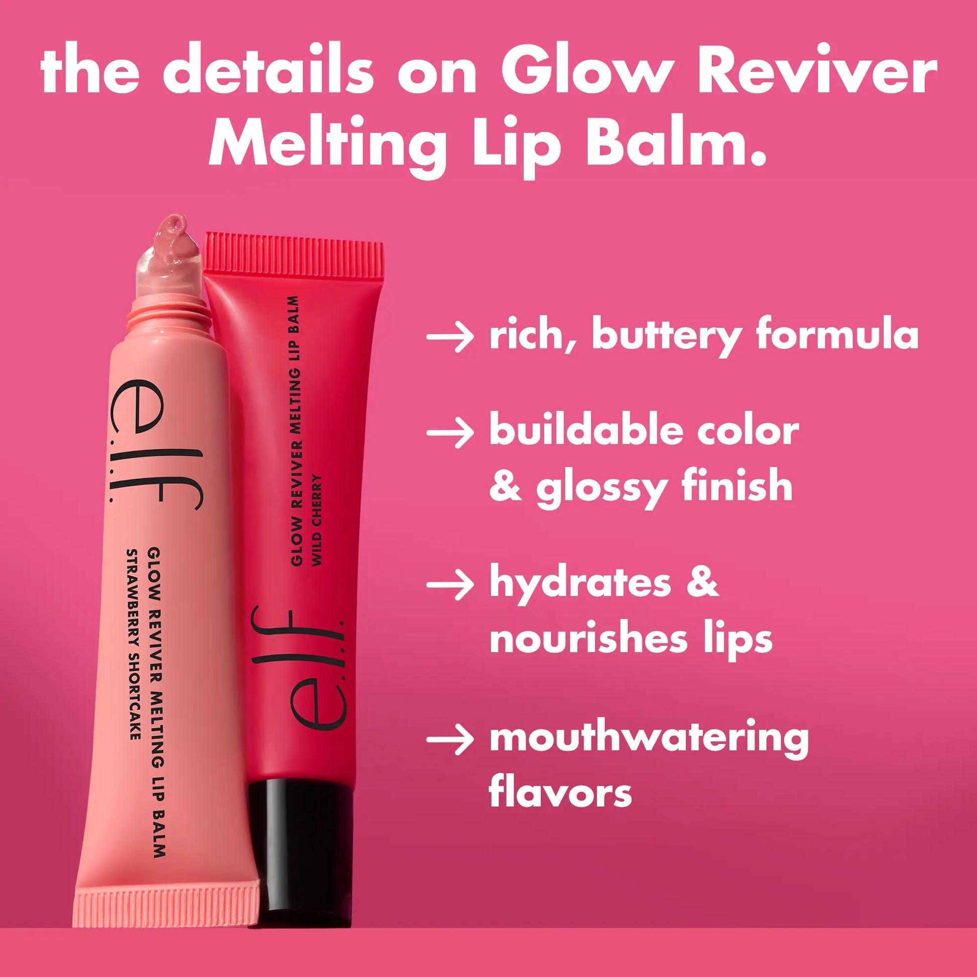 E.L.F. Glow Reviver Melting Lip Balm 4-Pack - Island Colada, Cotton Candy Crush, Vanilla Toffee, Yummy Gummy - Smooth Application, Buildable Color, Hydrating Butters