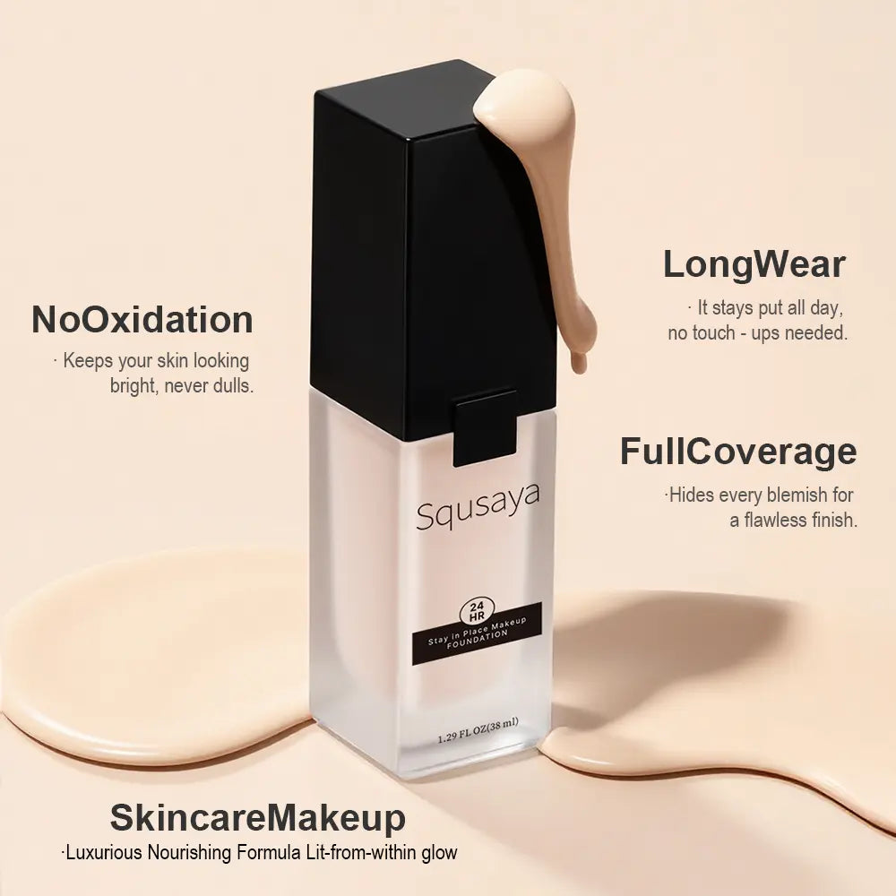 Squsaya Foundation Makeup Matte with Vitamin C for Dry + Oily Combination Skin Types Super Stay up to 24HR with Free Makeup Brushes