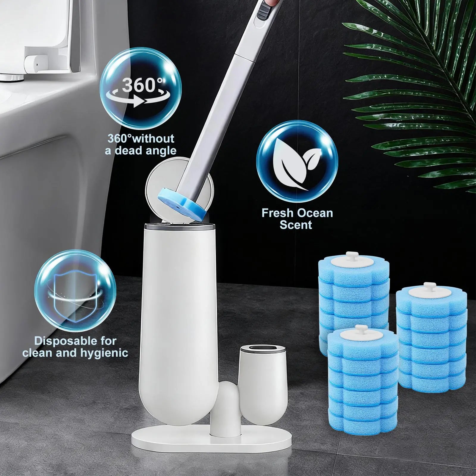 Disposable Toilet Brush with Cleaner Refills, Bathroom Bowl Wand Holder Set for Sink Bathtub Wash Basin Mop Pool Home Goods Cleaning