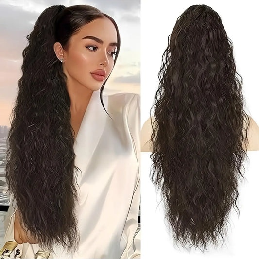 NOKOARI 30In Heat-Resistant Synthetic Curly Wave Extensions - Claw Clip Ponytail Hairpiece, Soft Wavy Hair Extensions for Daily, Party Use