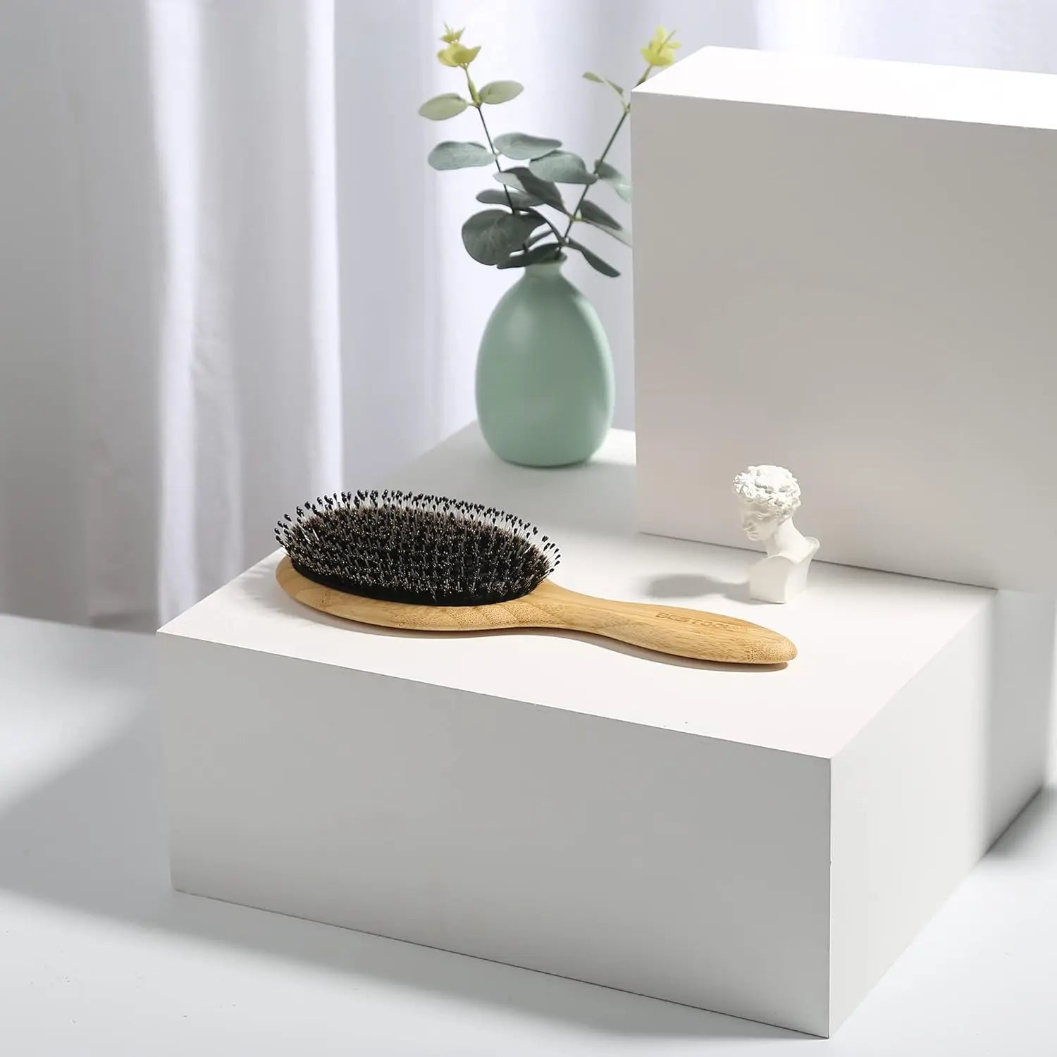 BESTOOL Boar Bristle Hair Brush - Natural Bamboo Cushion Paddle Brush for All Hair Types, Anti-Static, Large Round Design for Women, Men, and Children