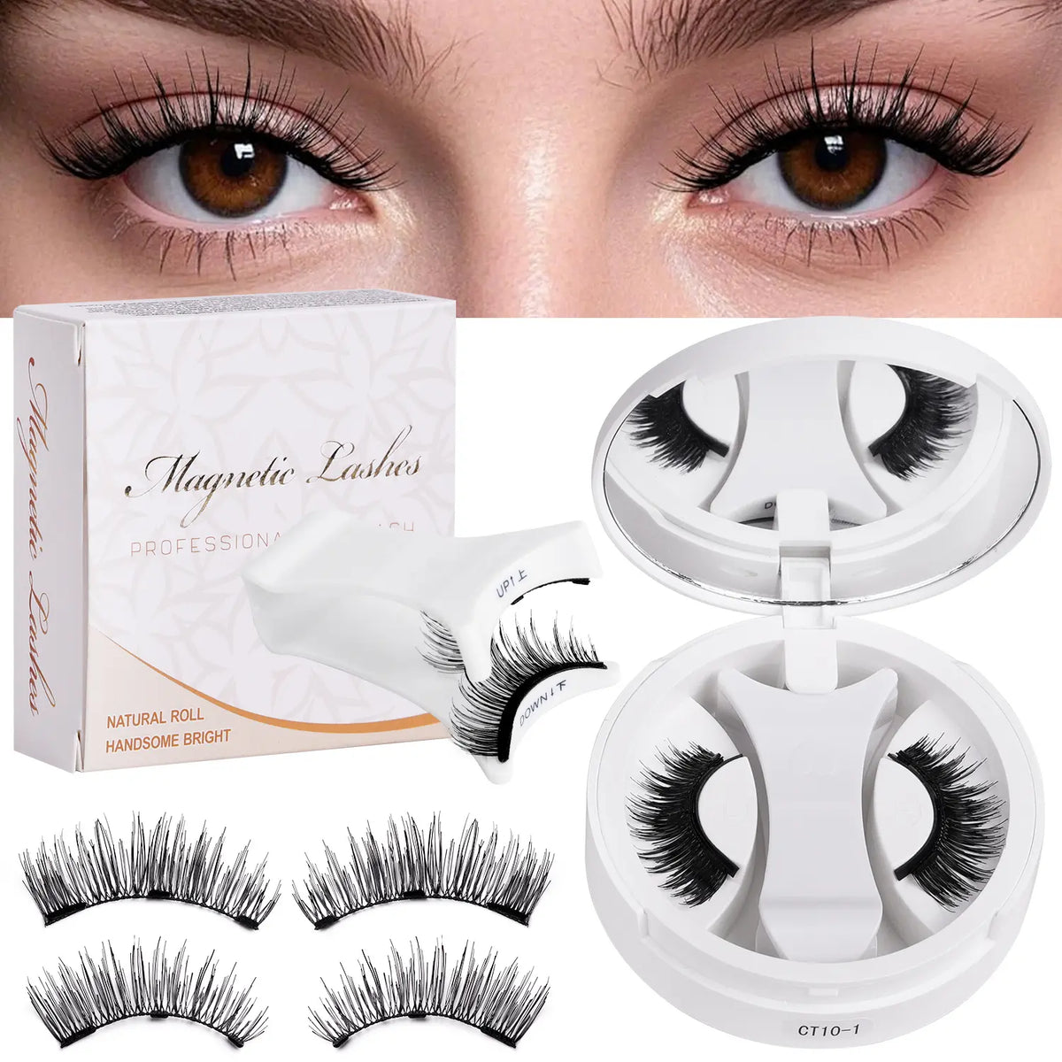 Magnetic Eyelashes with Applicator Reusable No Glue Needed Magnetic Lashes Cat Eye Natural Look Lashes Kit Easy to Wear and Remove