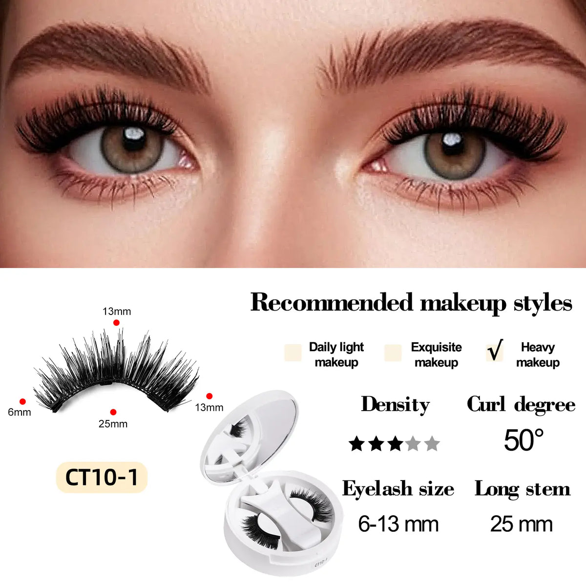 Magnetic Eyelashes with Applicator Reusable No Glue Needed Magnetic Lashes Cat Eye Natural Look Lashes Kit Easy to Wear and Remove