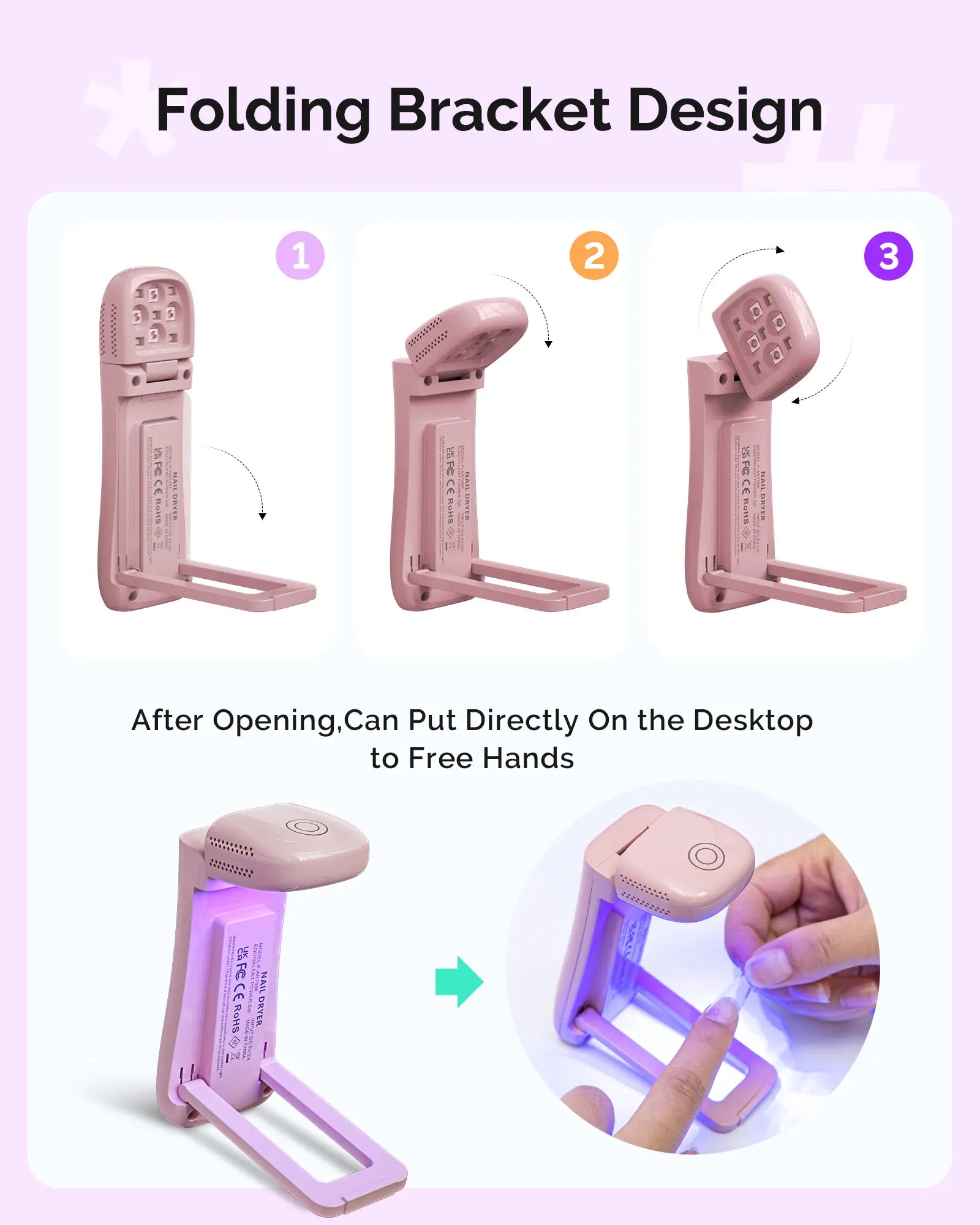 Melodysusie Cordless UV Nail Lamp with Foldable Stand, P-Art09F 2-in-1 Curing Light, Rechargeable, Ideal for Soft Gels, Base and Top Coats