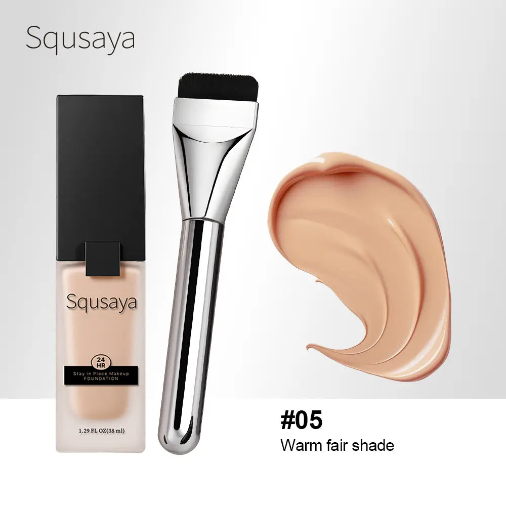 Squsaya Foundation Makeup Matte with Vitamin C for Dry + Oily Combination Skin Types Super Stay up to 24HR with Free Makeup Brushes