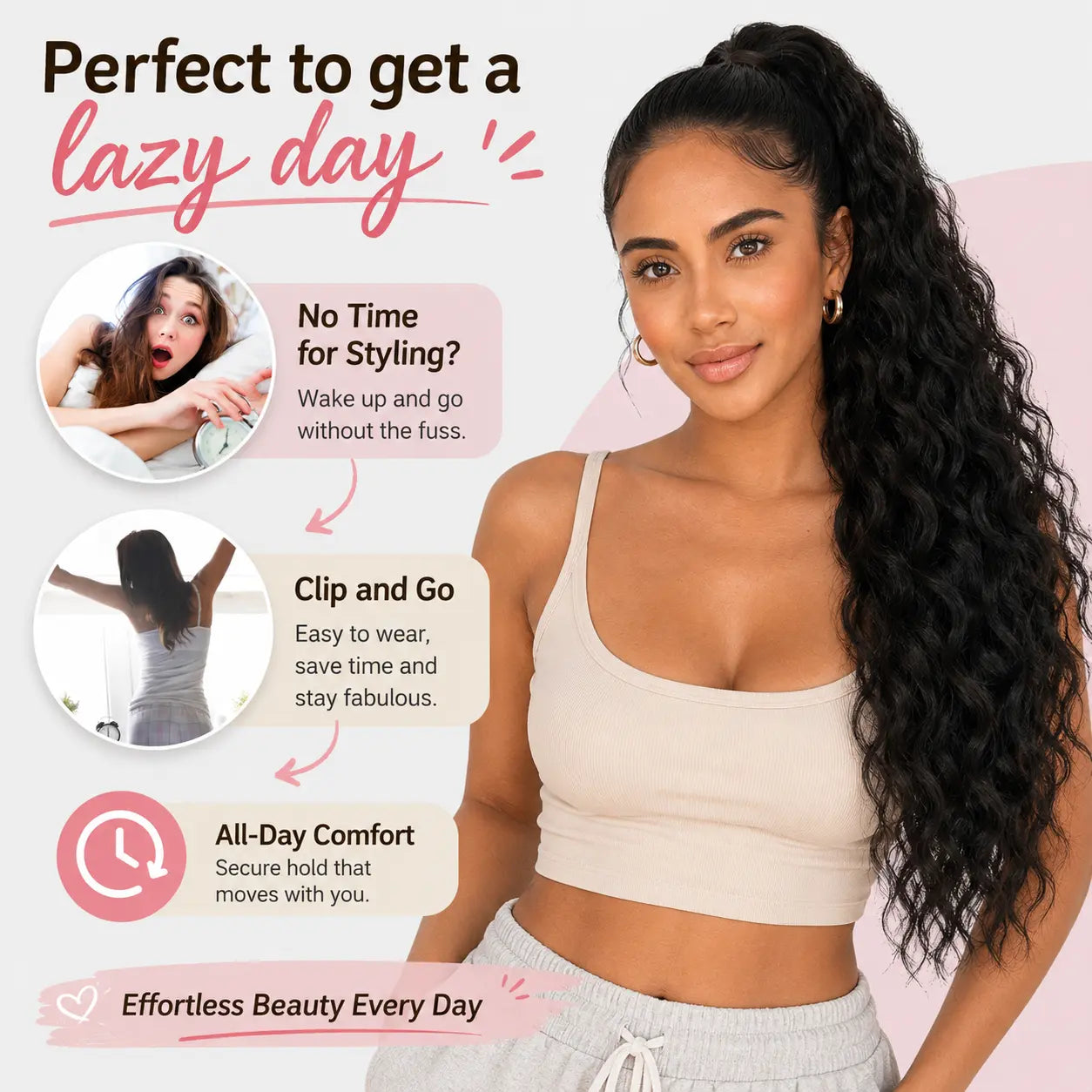 NOKOARI 30In Heat-Resistant Synthetic Curly Wave Extensions - Claw Clip Ponytail Hairpiece, Soft Wavy Hair Extensions for Daily, Party Use