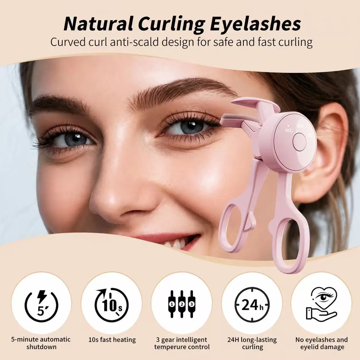 Heated Eyelash Curlers - Eye Lash Curler Heat - Mini Electric Eyelash Curler with LED Display 3 Temp Settings USB Rechargeable Natural Curling 24H Long Lasting for Women Makeup Tools Gifts