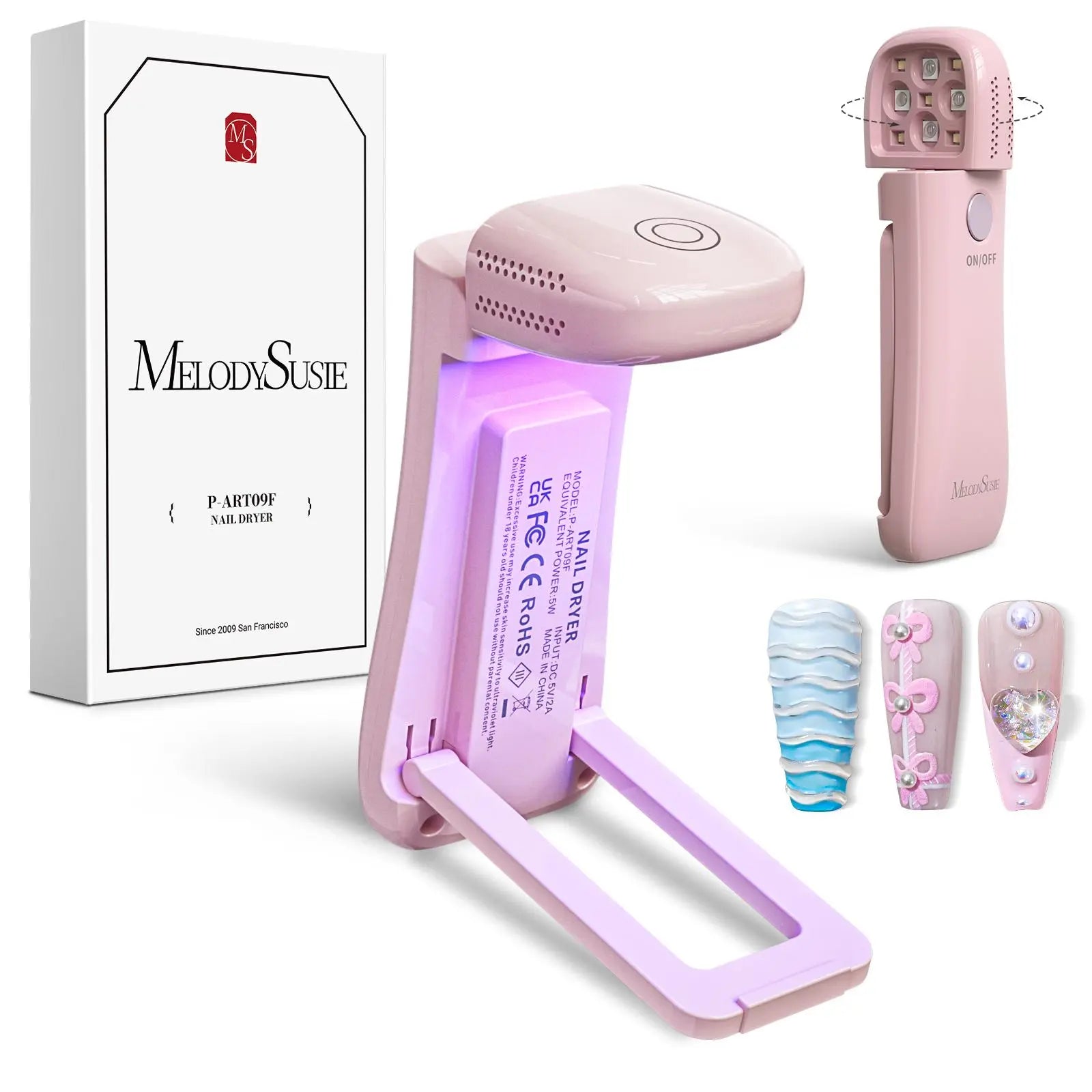 Melodysusie Cordless UV Nail Lamp with Foldable Stand, P-Art09F 2-in-1 Curing Light, Rechargeable, Ideal for Soft Gels, Base and Top Coats