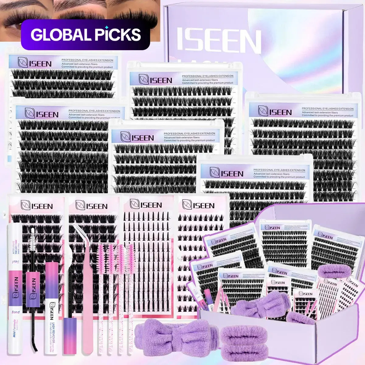 6 Styles Lash Clusters Kit, Lash Clusters Set, Diy Eyelash Clusters, 60D&80D& Bottom&Spiky Styles Individual Eyelash Extensions Kit, Self Grafting False Eyelashes with Tweezers&Glue&Remover&Hairband, Professional Eye Makeup Accessories for Women