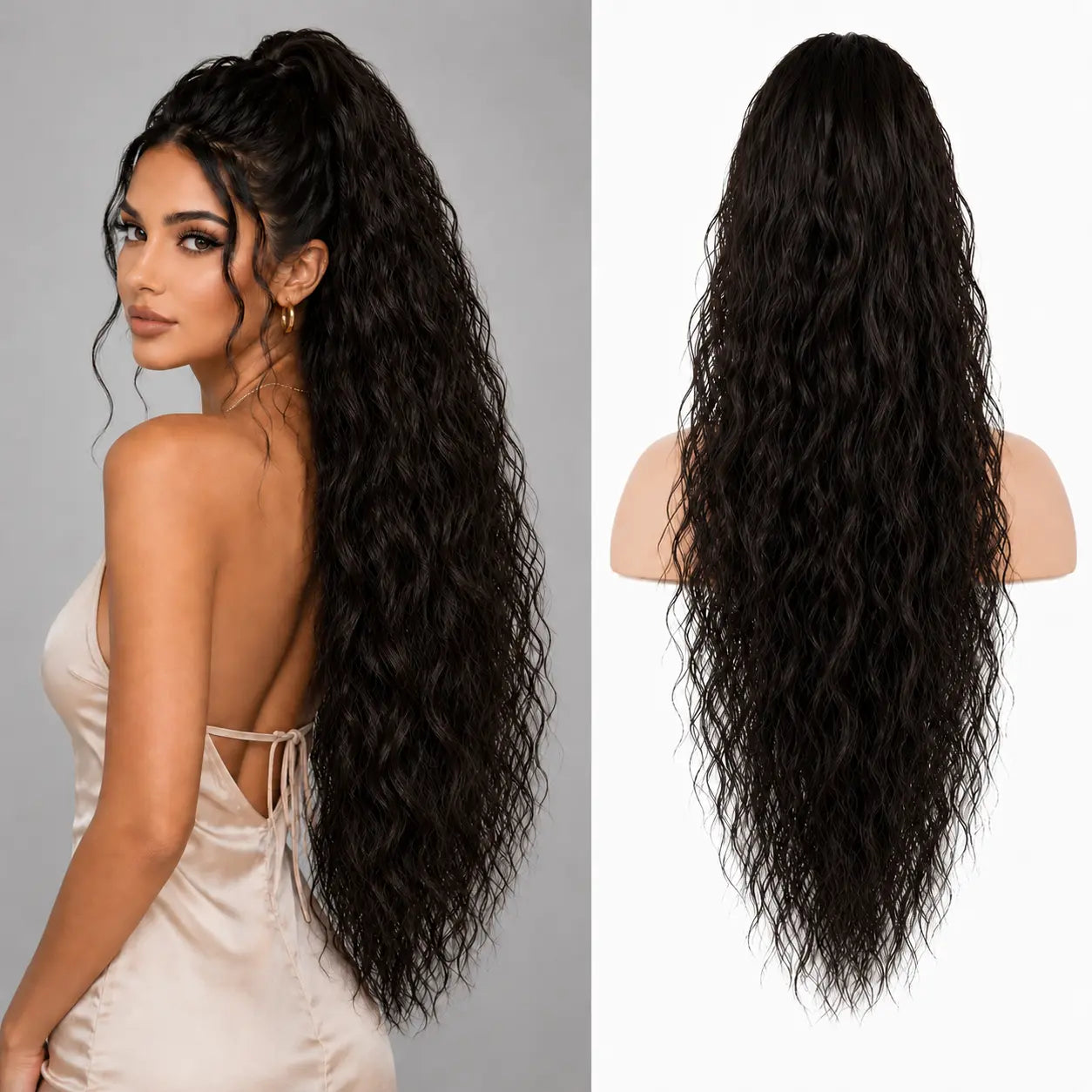 NOKOARI 30In Heat-Resistant Synthetic Curly Wave Extensions - Claw Clip Ponytail Hairpiece, Soft Wavy Hair Extensions for Daily, Party Use