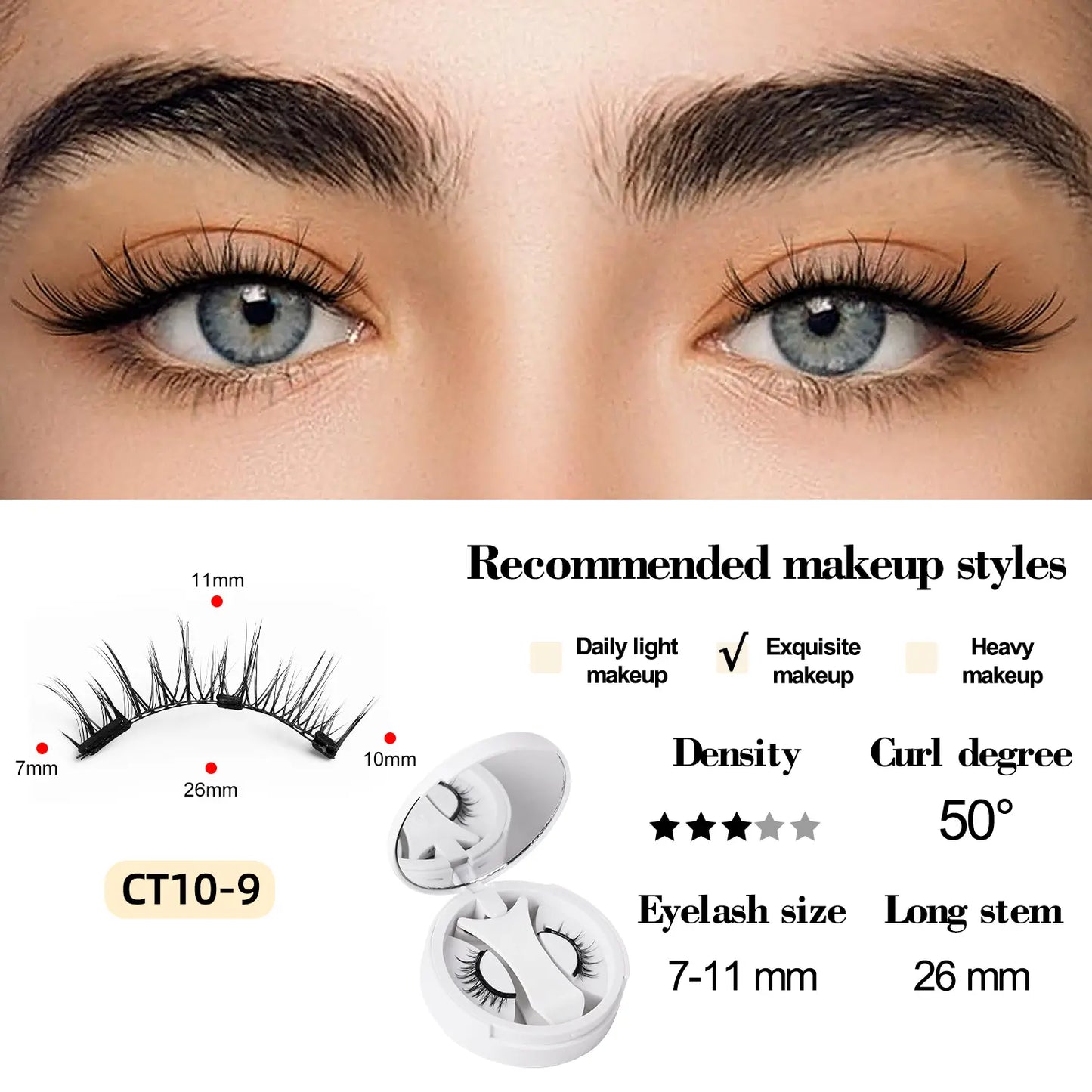 Magnetic Eyelashes with Applicator Reusable No Glue Needed Magnetic Lashes Cat Eye Natural Look Lashes Kit Easy to Wear and Remove