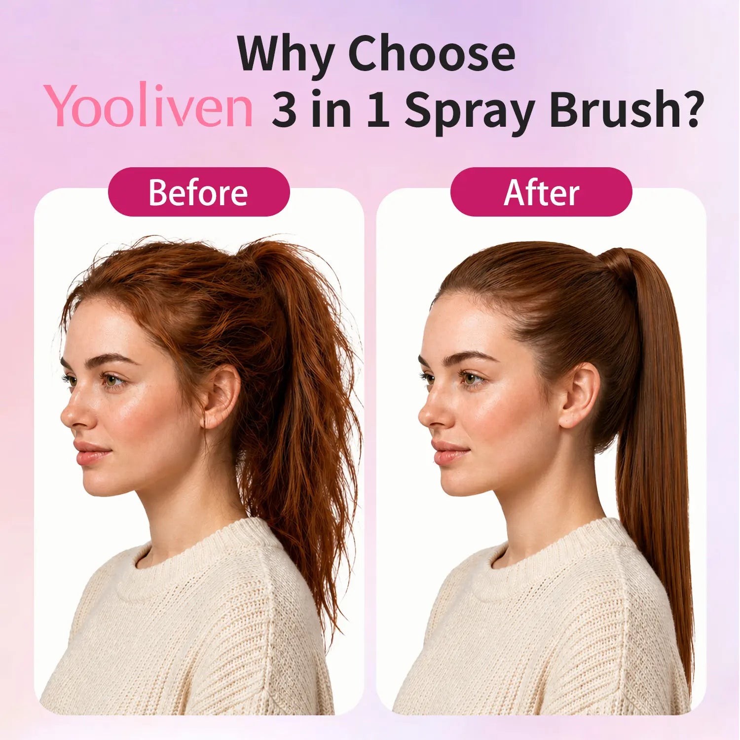Summerwins Yooliven 3-In-1 Mist Spray Hair Brush - Anti-Frizz Ionic Detangling Comb with Refillable 55Ml Water Tank, Dual Bristle Design with Massage Tips for Dry, Curly & Thick Hair, Effortlessly Untangle Knotted Hair